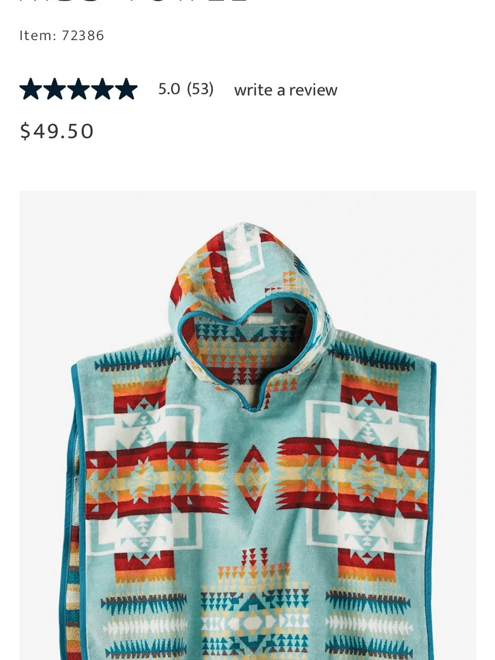 Kids Hooded Poncho Towels - Aqua Tribal Print